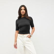 Load image into Gallery viewer, Black Soft Touch Slash Neck Half Sleeve T-Shirt
