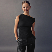 Load image into Gallery viewer, Black Asymmetric Shoulder Sleeveless Top
