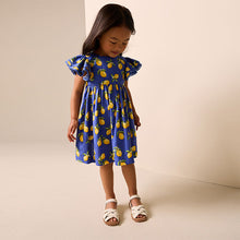 Load image into Gallery viewer, Blue Lemon Print Angel Sleeve Dress (3mths-6yrs)
