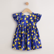 Load image into Gallery viewer, Blue Lemon Print Angel Sleeve Dress (3mths-6yrs)
