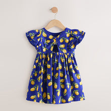 Load image into Gallery viewer, Blue Lemon Print Angel Sleeve Dress (3mths-6yrs)
