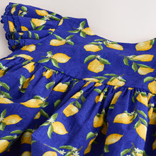 Load image into Gallery viewer, Blue Lemon Print Angel Sleeve Dress (3mths-6yrs)
