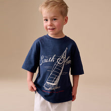 Load image into Gallery viewer, Navy Blue Boat Short Sleeve Graphic T-Shirt (3mths-7yrs)
