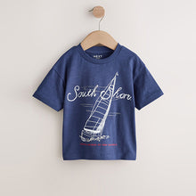 Load image into Gallery viewer, Navy Blue Boat Short Sleeve Graphic T-Shirt (3mths-7yrs)
