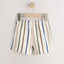 Load image into Gallery viewer, Sage Green Soft Yellow and Pastel Stripe Textured Shorts 3 Pack (6mths-6yrs)

