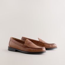 Load image into Gallery viewer, Tan Brown Standard Fit Leather Penny Loafers
