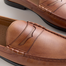 Load image into Gallery viewer, Tan Brown Standard Fit Leather Penny Loafers
