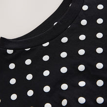 Load image into Gallery viewer, Black/White Polka Dot Relaxed Boxy Elbow Length Crew Neck T-Shirt
