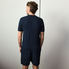 Load image into Gallery viewer, Navy Blue Regular Fit Ribbed Texture Knitted T-Shirt
