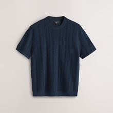 Load image into Gallery viewer, Navy Blue Regular Fit Ribbed Texture Knitted T-Shirt

