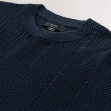 Load image into Gallery viewer, Navy Blue Regular Fit Ribbed Texture Knitted T-Shirt
