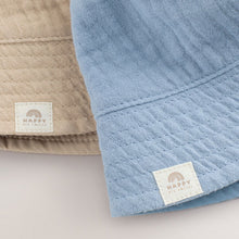 Load image into Gallery viewer, Blue and Beige Baby Bucket Hats 2 Pack

