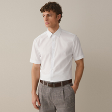 Load image into Gallery viewer, White Regular Fit Short Sleeve 100% Cotton Smart Textured Trimmed Shirt
