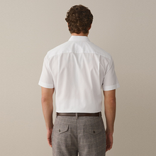 Load image into Gallery viewer, White Regular Fit Short Sleeve 100% Cotton Smart Textured Trimmed Shirt
