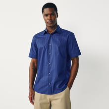 Load image into Gallery viewer, Sapphire Blue Regular Fit Short Sleeve 100% Cotton Smart Textured Trimmed Shirt
