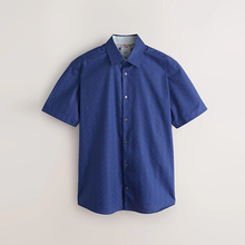 Load image into Gallery viewer, Sapphire Blue Regular Fit Short Sleeve 100% Cotton Smart Textured Trimmed Shirt
