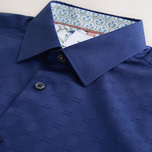 Load image into Gallery viewer, Sapphire Blue Regular Fit Short Sleeve 100% Cotton Smart Textured Trimmed Shirt
