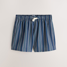 Load image into Gallery viewer, Navy Blue Stripe Seersucker 5 Inch Swim Shorts
