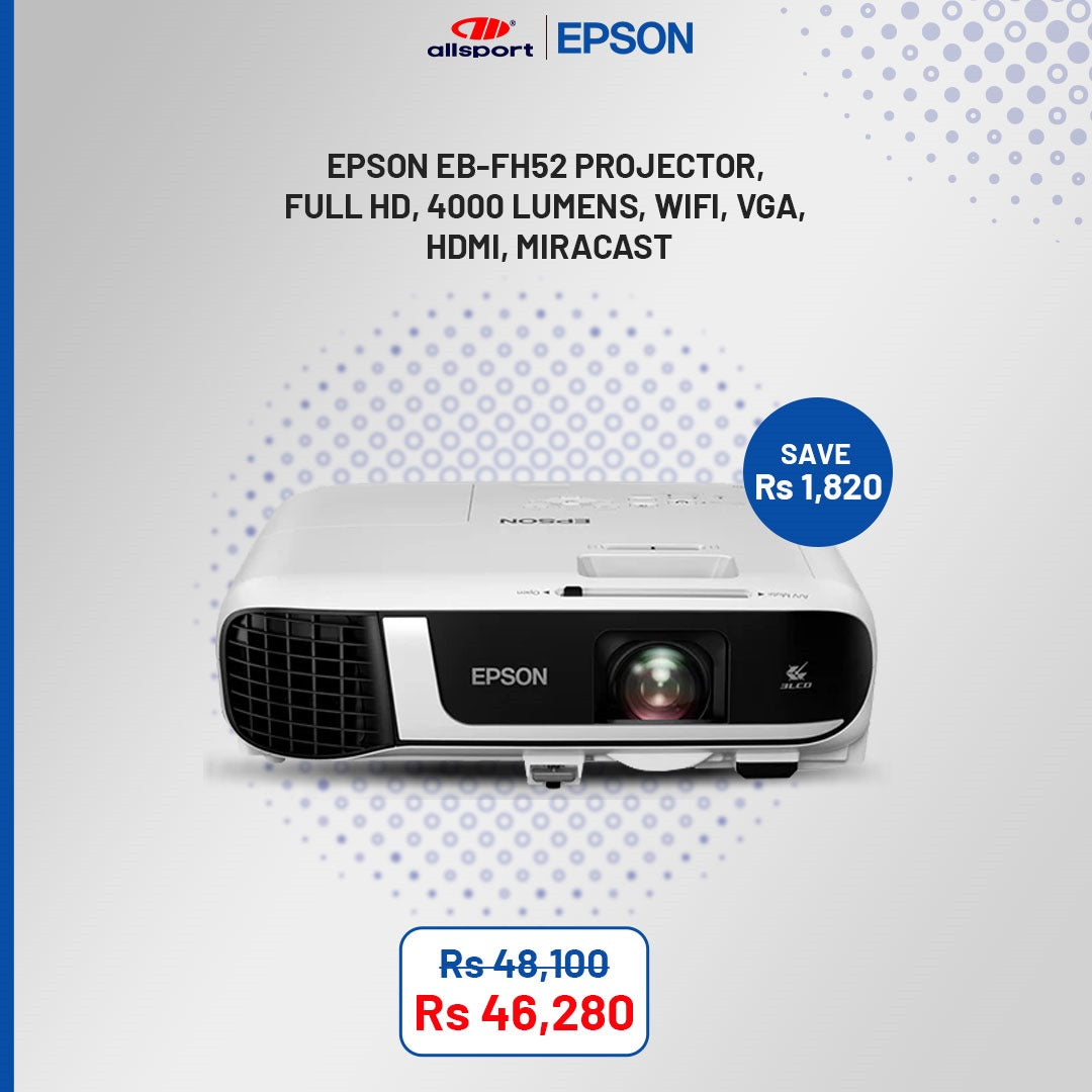 EPSON EB-FH52 PROJECTOR, FULL HD, 4000 LUMENS, WIFI, VGA, HDMI, MIRACAST