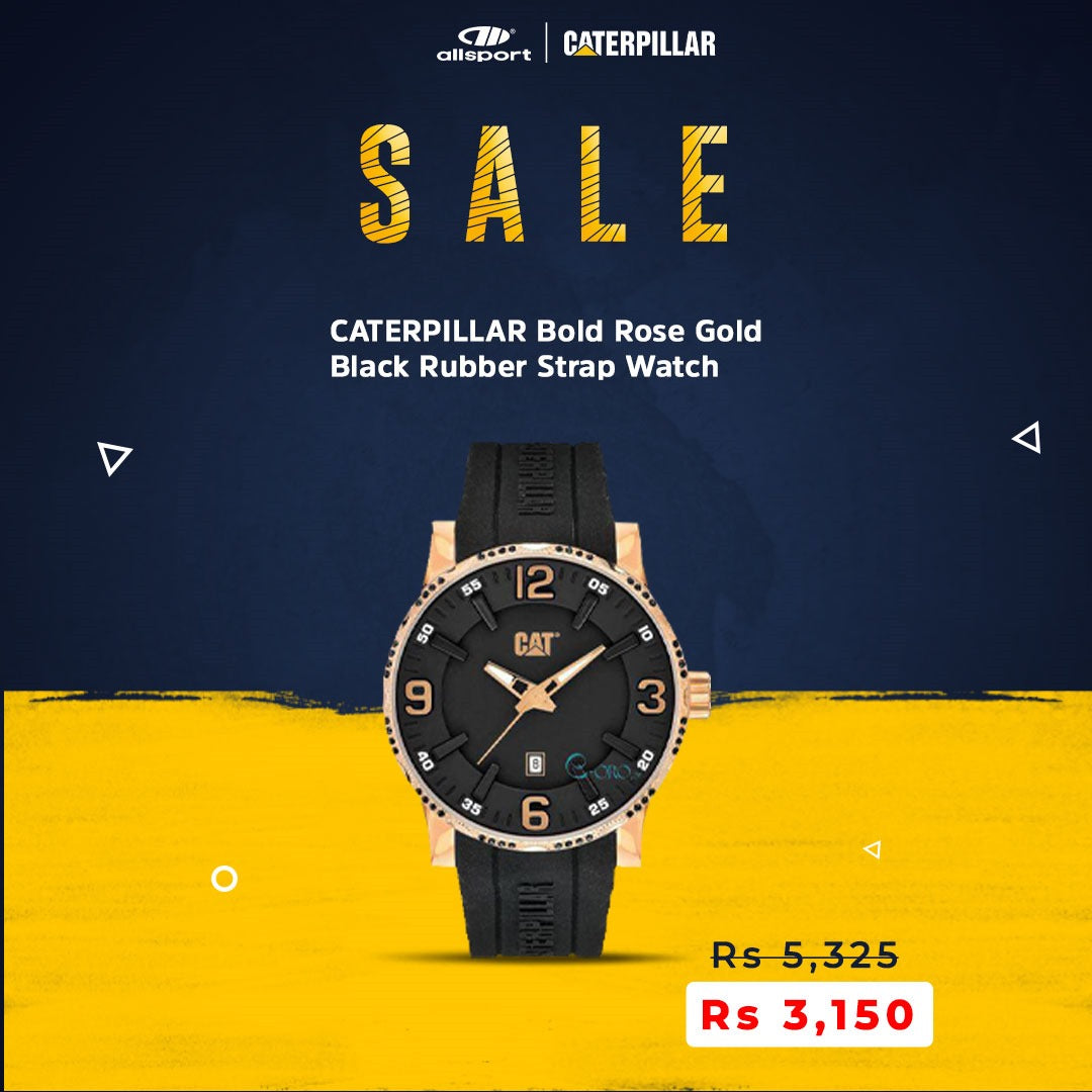 CATERPILLAR Bold Rose Gold Black Rubber Strap Watch