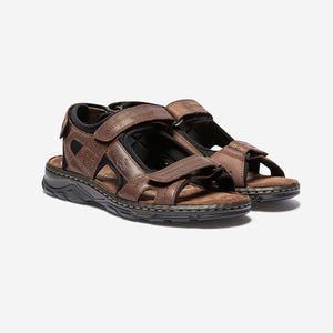 JOHALIN Men's sandals with velcro brown leather upper