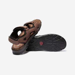 JOHALIN Men's sandals with velcro brown leather upper