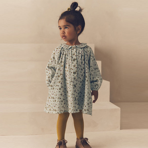 Blue Ditsy 100% Cotton Shirt Dress And Tights Set (3mths-6yrs)