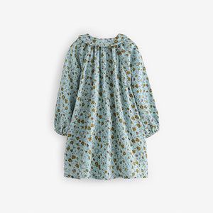 Blue Ditsy 100% Cotton Shirt Dress And Tights Set (3mths-6yrs)