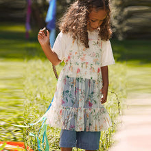 Load image into Gallery viewer, Pink Floral 100% Cotton Mesh Dress T-Shirt And Jeans Set (3mths-6yrs)
