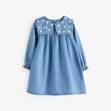 Load image into Gallery viewer, Blue Daisy 100% Cotton Denim Embroidery Collar Dress (3mths-5yrs)
