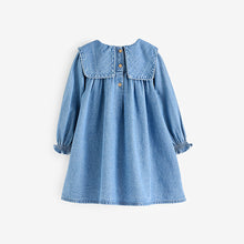 Load image into Gallery viewer, Blue Daisy 100% Cotton Denim Embroidery Collar Dress (3mths-5yrs)
