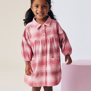 Red/Pink Check 100% Cotton Shirt Dress (3mths-6yrs)