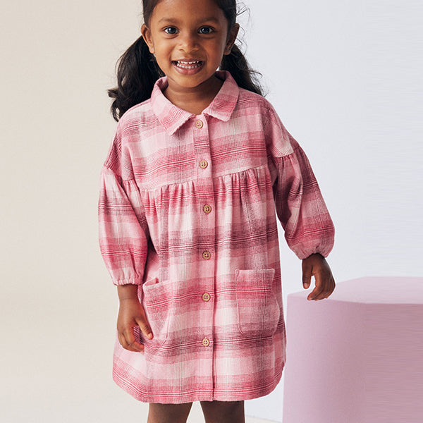 Red/Pink Check 100% Cotton Shirt Dress (3mths-6yrs)