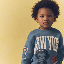 Load image into Gallery viewer, Blue New York Varsity All Over Print Crew Neck Sweatshirt and Joggers Set (3mths-6yrs)
