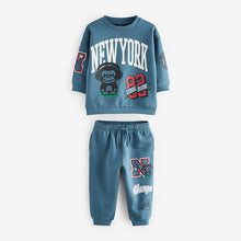 Load image into Gallery viewer, Blue New York Varsity All Over Print Crew Neck Sweatshirt and Joggers Set (3mths-6yrs)
