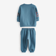 Load image into Gallery viewer, Blue New York Varsity All Over Print Crew Neck Sweatshirt and Joggers Set (3mths-6yrs)
