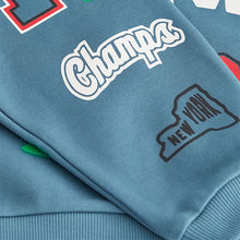 Load image into Gallery viewer, Blue New York Varsity All Over Print Crew Neck Sweatshirt and Joggers Set (3mths-6yrs)
