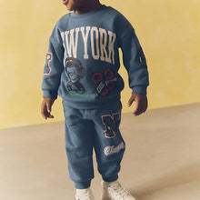 Load image into Gallery viewer, Blue New York Varsity All Over Print Crew Neck Sweatshirt and Joggers Set (3mths-6yrs)
