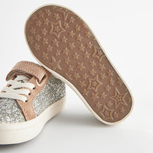 Load image into Gallery viewer, Silver Glitter Standard Fit (F) Elastic Lace Trainers
