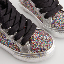 Load image into Gallery viewer, Silver Glitter Butterfly High Top Trainers
