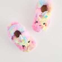 Load image into Gallery viewer, Multi Unicorn Faux Fur Clog Slippers
