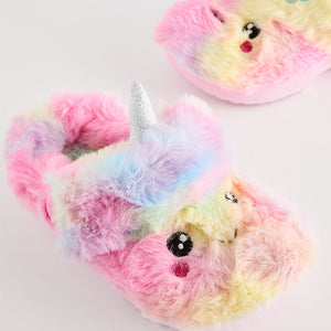 Multi Unicorn Faux Fur Clog Slippers