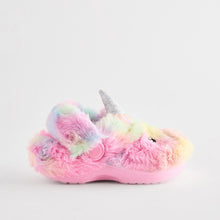 Load image into Gallery viewer, Multi Unicorn Faux Fur Clog Slippers
