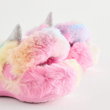 Load image into Gallery viewer, Multi Unicorn Faux Fur Clog Slippers
