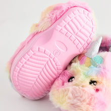 Load image into Gallery viewer, Multi Unicorn Faux Fur Clog Slippers

