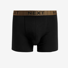 Load image into Gallery viewer, Black Metallic Pattern Waistband Cotton Rich Trunk Boxers 4 Pack
