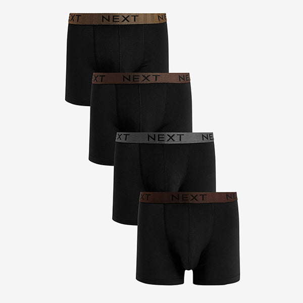Black Metallic Pattern Waistband Cotton Rich Trunk Boxers 4 Pack