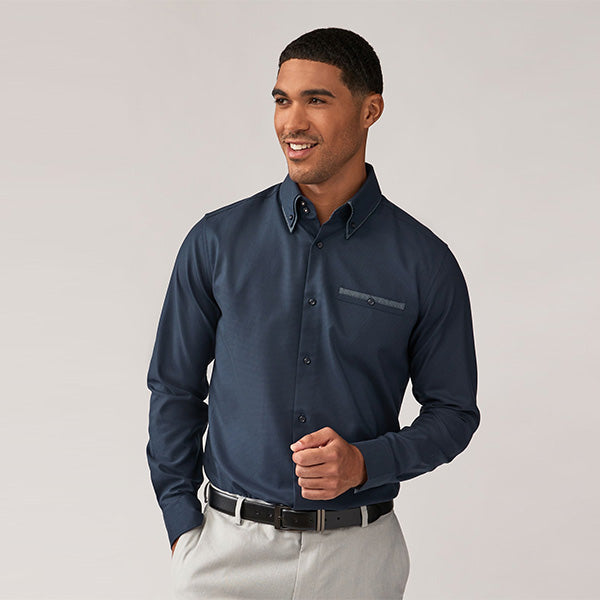 Navy Blue Double Collar Regular Fit Trimmed Formal 100% Cotton Oxford Shirt