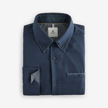 Load image into Gallery viewer, Navy Blue Double Collar Regular Fit Trimmed Formal 100% Cotton Oxford Shirt
