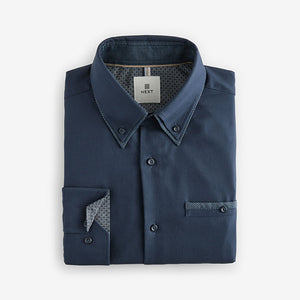 Navy Blue Double Collar Regular Fit Trimmed Formal 100% Cotton Oxford Shirt